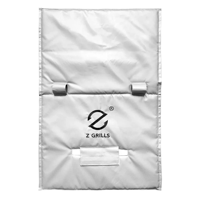 White grill cover with Z Grills logo on a white background