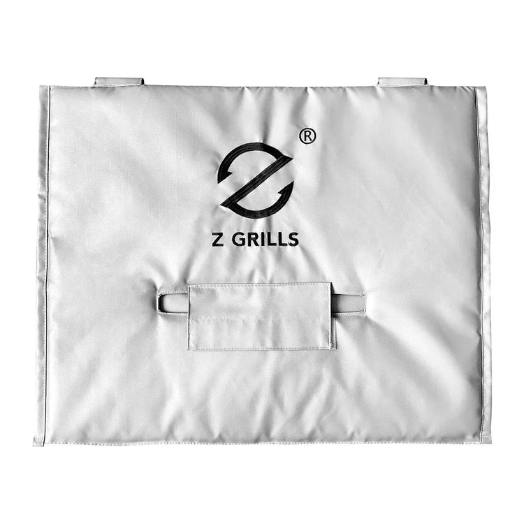 White grill cover with Z Grills logo on a white background