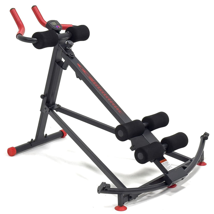 Black and red exercise machine on a white background