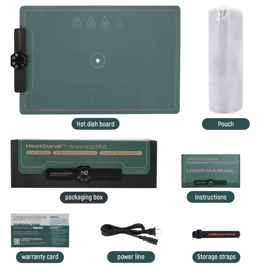 Green heating mat with a controller on a white background