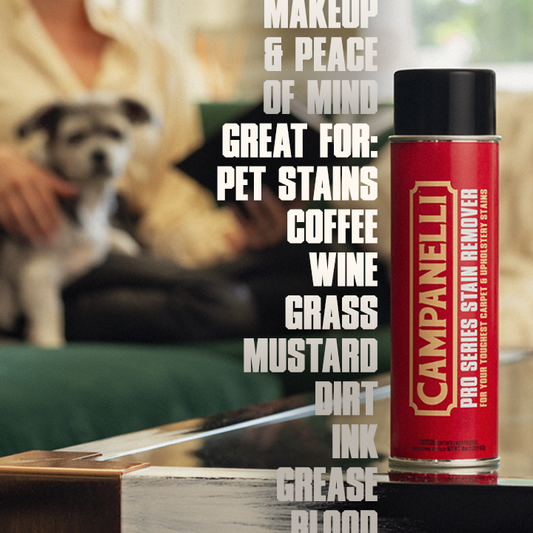 Two red aerosol cans of Campanelli Pro Series Stain Remover against a white background.