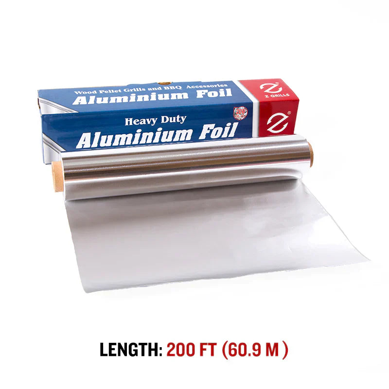 Roll of heavy-duty aluminium foil with packaging on a white background