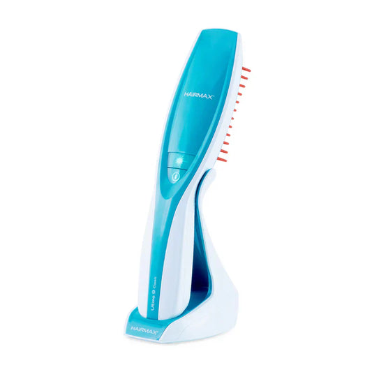 Turquoise and white hair straightener with 'Harmax' branding on a white background