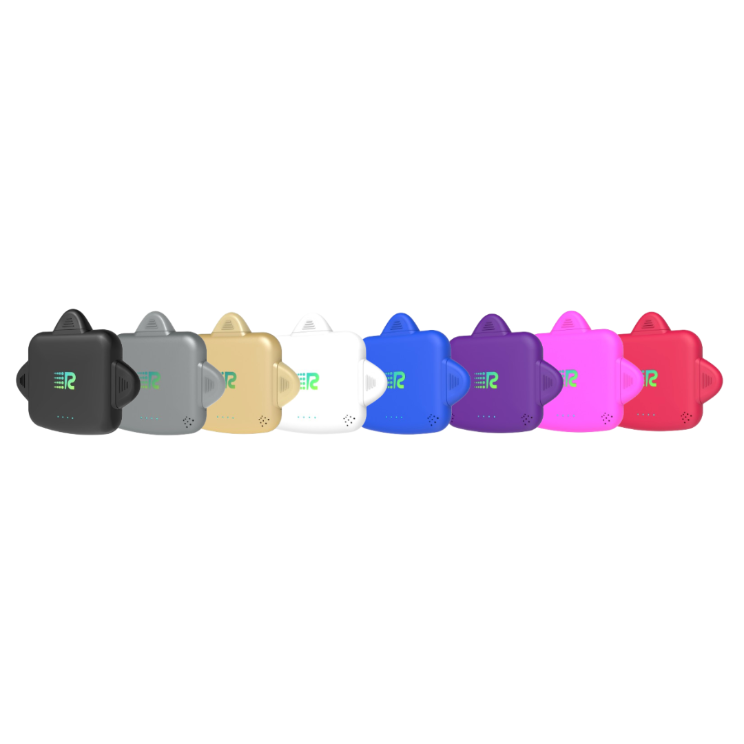 An 8-pack of Rush Charge Universe chargers in all available colors: black, white, blue, red, purple, pink, gold, and grey.