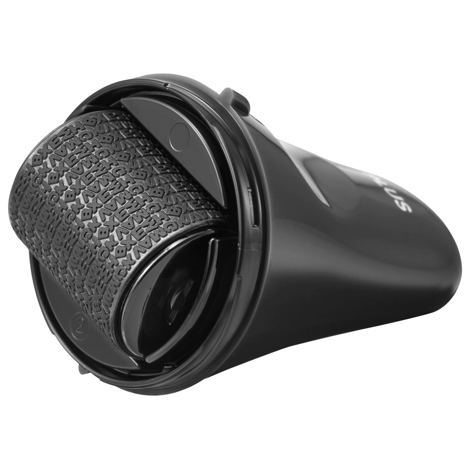 Black coffee grinder on a white background