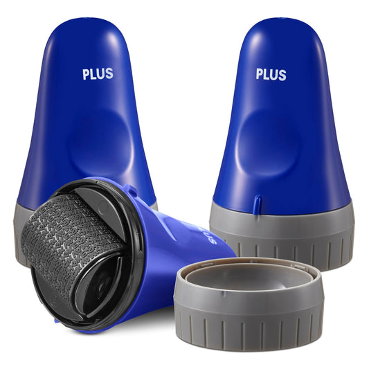 A set of four ID Defender rollers in pink, black, blue, and purple colors with a 'PLUS' sign on each.