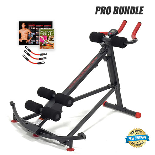 Abdominal exercise machine with resistance bands and a guide on a white background