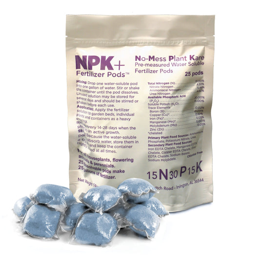 NPK Fertilizer Pods packaging with blue fertilizer pods on a white background