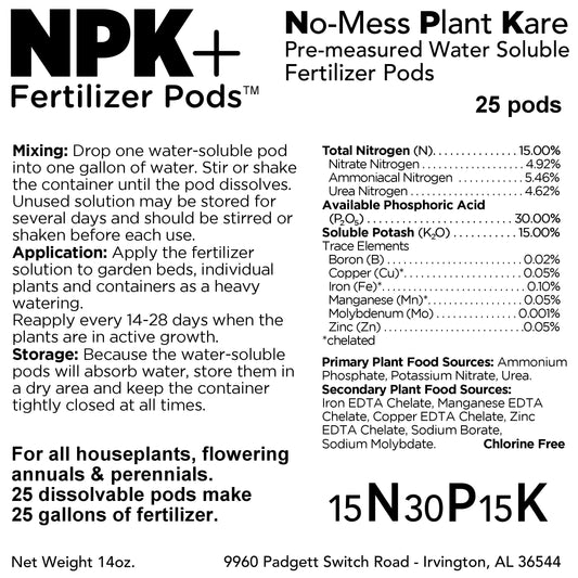 NPK Fertilizer Pods packaging with blue fertilizer pods on a white background