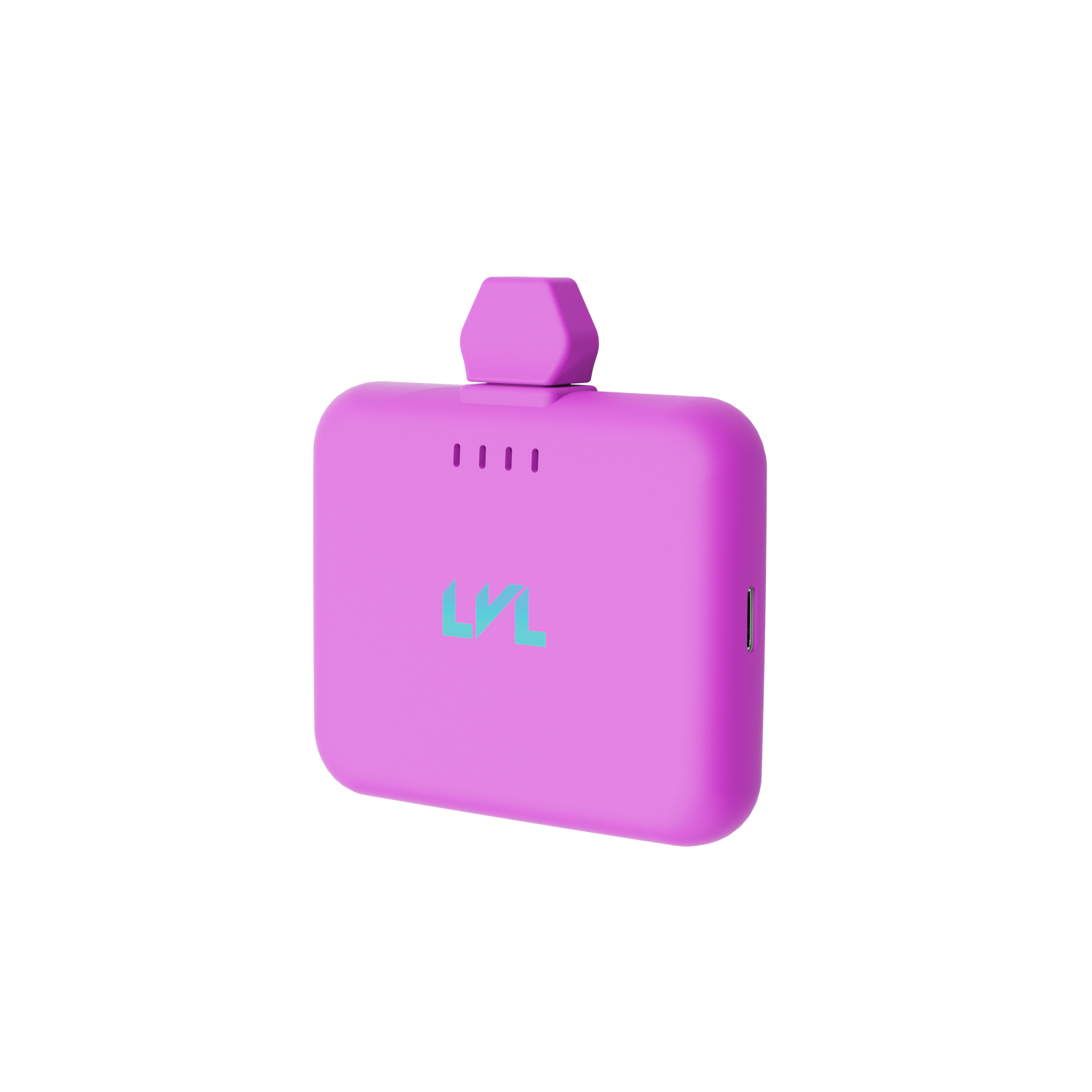 Purple portable device with a logo on a white background