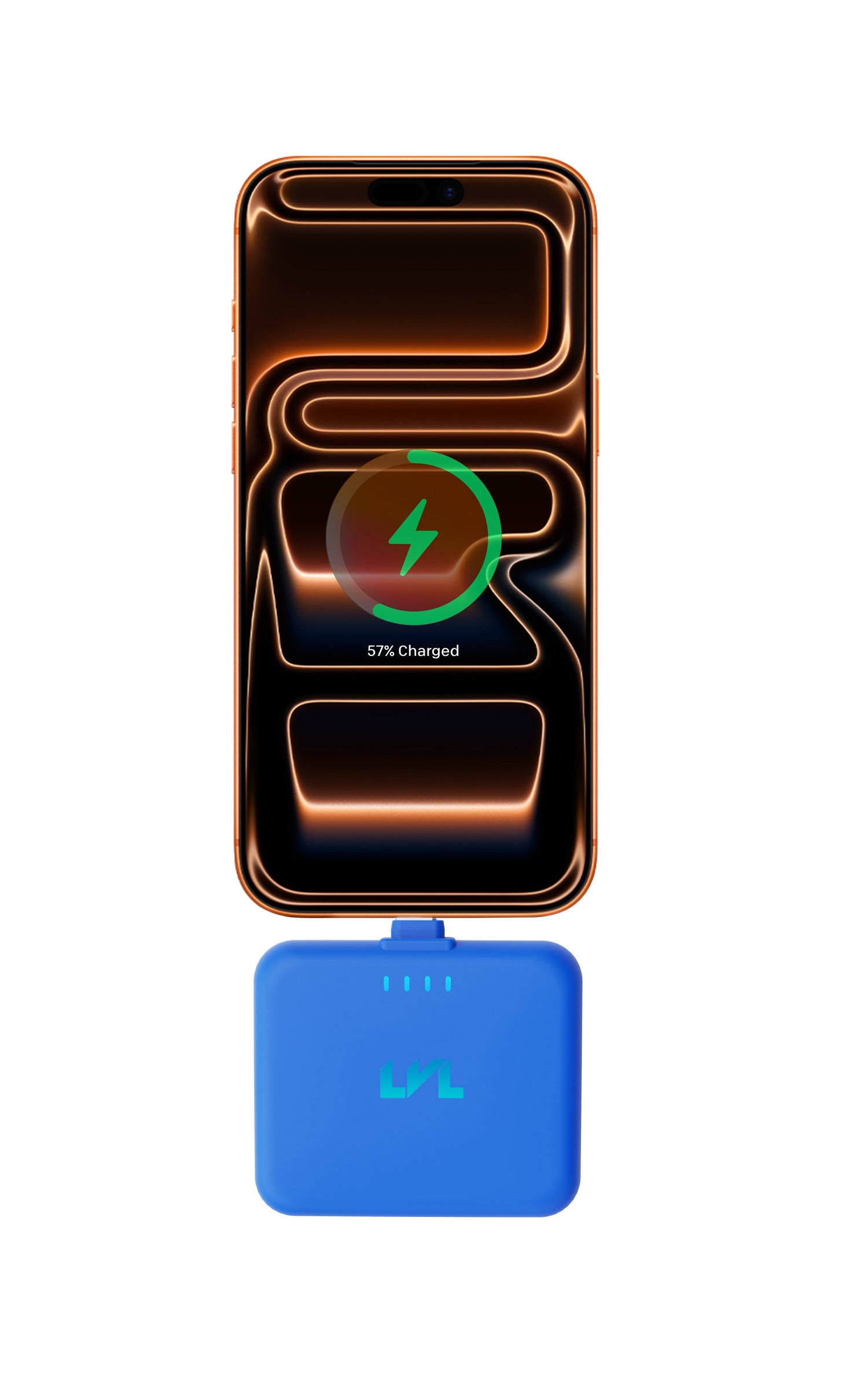 Smartphone with a charging case on a white background