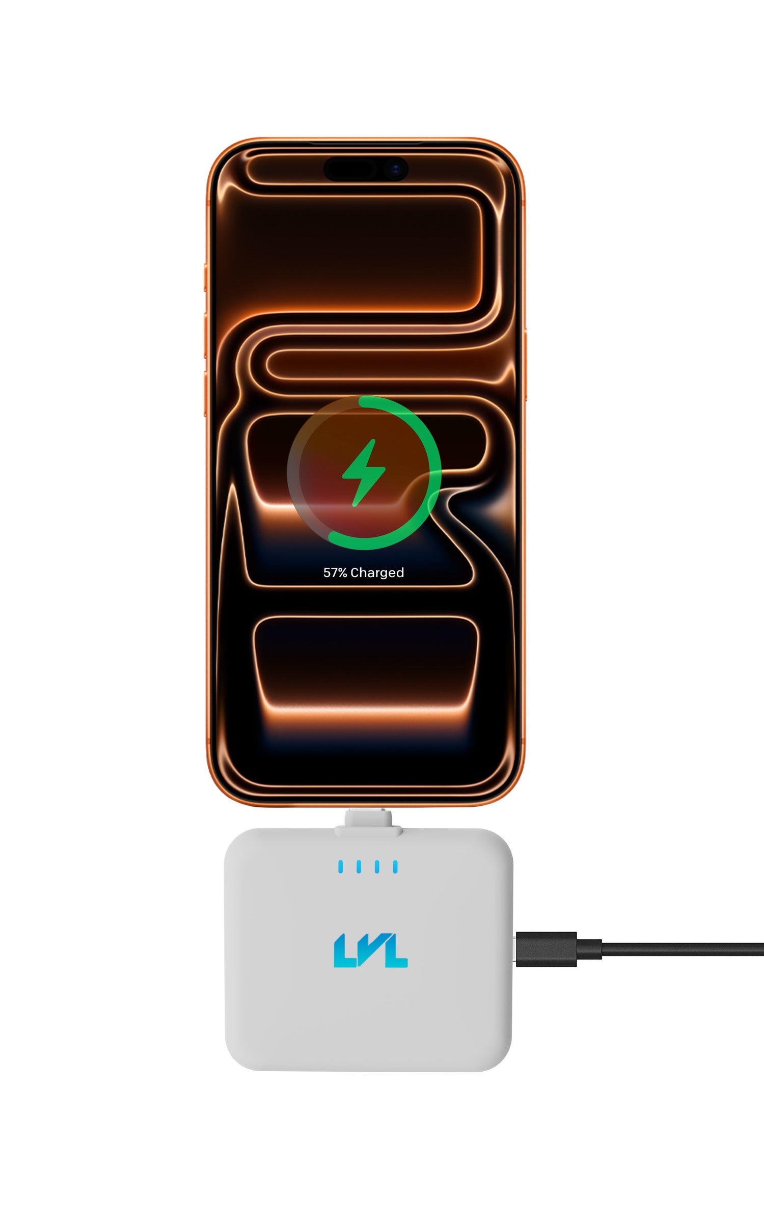Phone with a charging cable and adapter on a white background