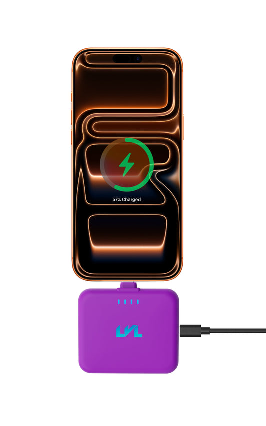 Five rectangular devices in blue, black, purple, and white on a white background