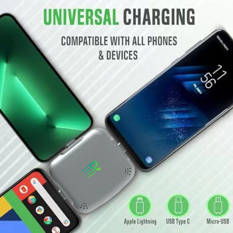 An 8-pack of Rush Charge Universe chargers in all available colors: black, white, blue, red, purple, pink, gold, and grey.