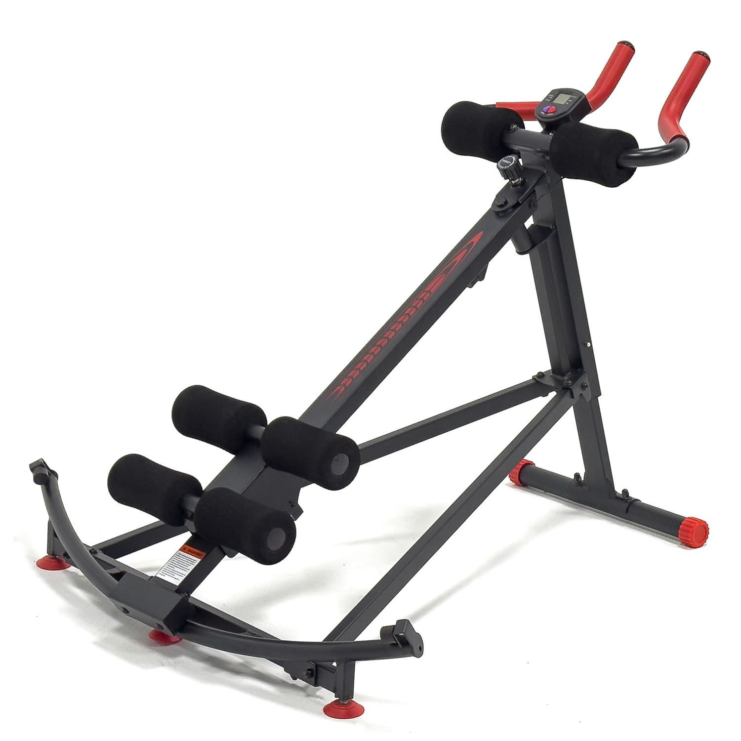 Black and red exercise machine on a white background