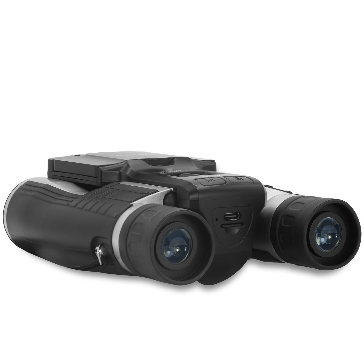 Black binoculars on a white background
