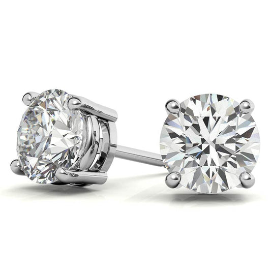A pair of 1CTW lab-grown diamond stud earrings with G/VS clarity, set in 14k gold over sterling silver.